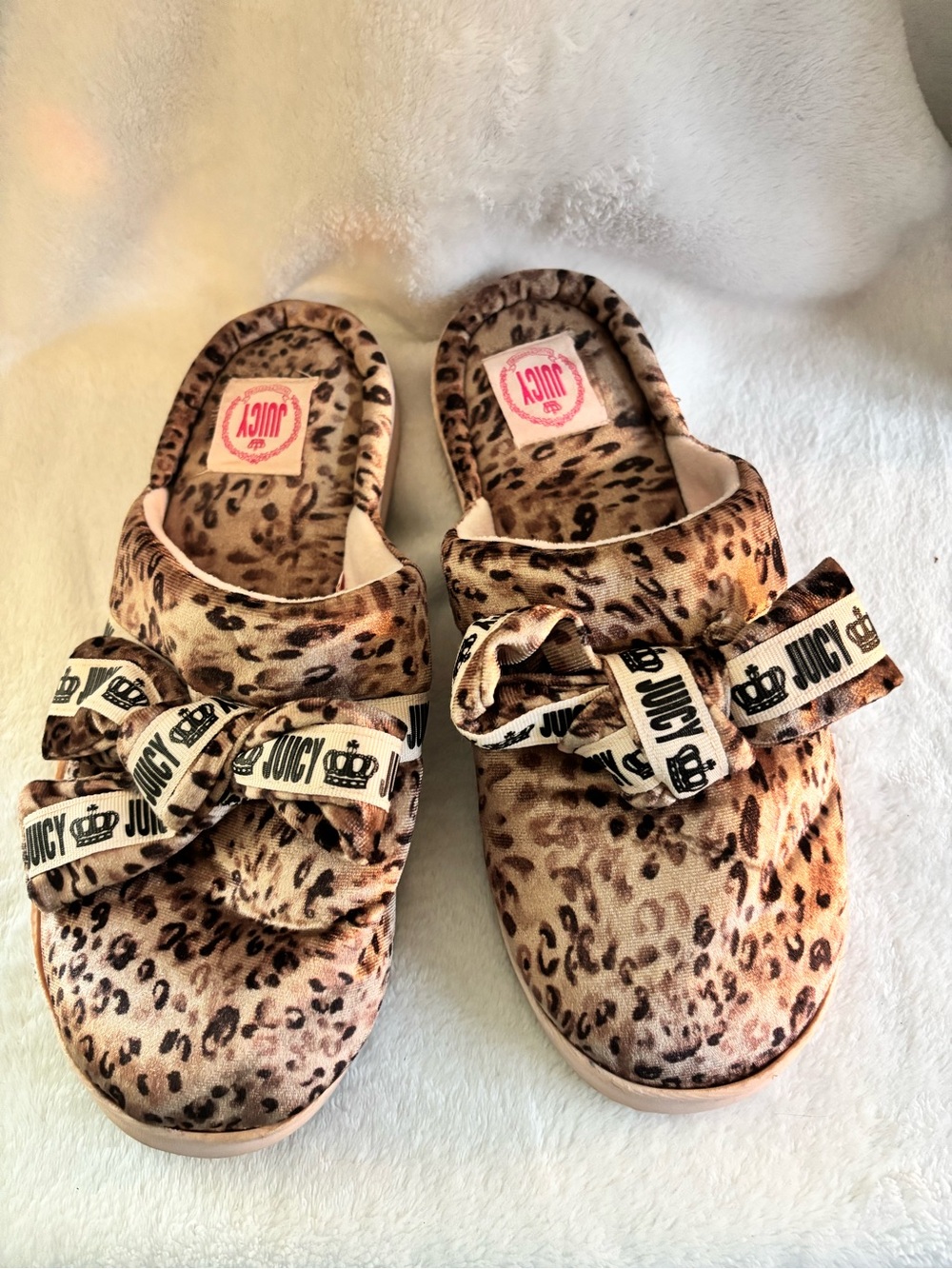 Juicy Couture Vintage Y2K Leopard Bow Slippers